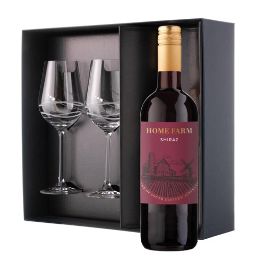 The Home Farm Shiraz 75cl Red Wine And Diamante Venezia Glasses Gift Box Set